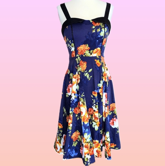 Modcloth | Dresses | Hr London Blue Floral Pinup Swing Dress | Poshmark